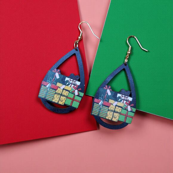 Women’s Teardrop Shaped Wooden Earrings, Lightweight, Christmas, Presents - Picture 3 of 6
